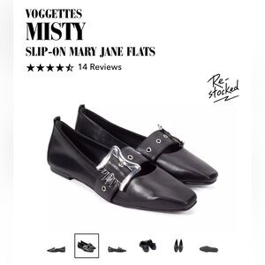 Fluevog Misty Black Slip-On Mary Jane Silver Buckle Flat Ballerina Style Shoes